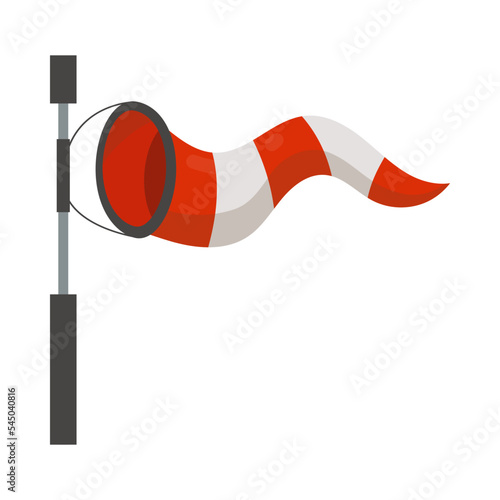 Red and white windsock cartoon illustration. Striped air sleeve or cone for indicating wind direction and velocity or speed on white background. Weather, meteorology, indicator, warning concept