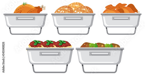 Buffet trays with foods set