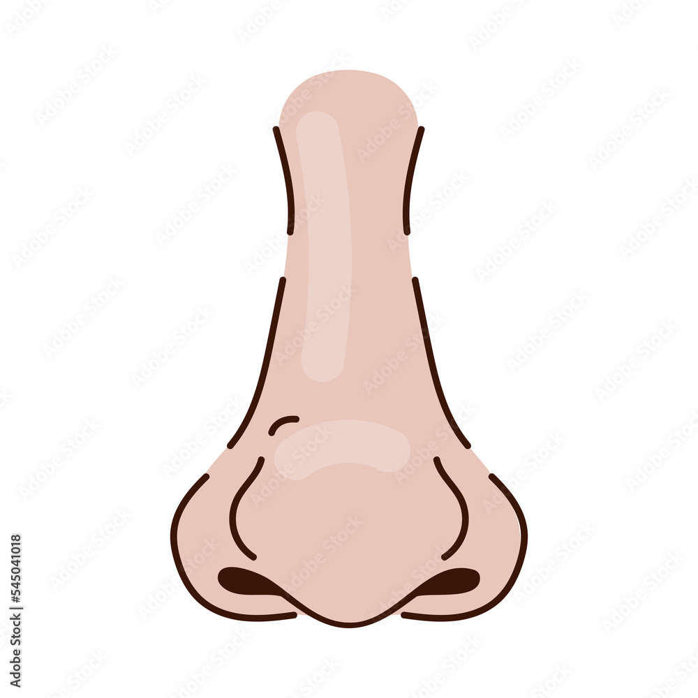 Wide nose of Caucasian person with big tip cartoon illustration. Nose