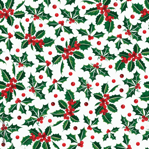 Vector Christmas Mistletoe Berry seamless repeat pattern background. Vector illustration