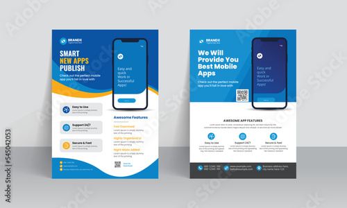 Mobile app promotion flyer brochure cover template with creative layout