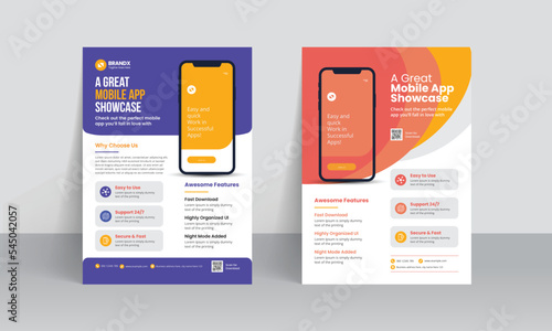 Mobile app promotion flyer brochure cover template with creative layout