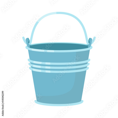 Blue metal bucket for water flat vector illustration. Bucket for washing floors or doing laundry isolated on white background. Housekeeping or housework concept