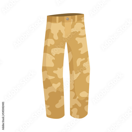 Desert camouflage uniform pants cartoon illustration. Khaki clothing for soldiers or officers, clothes for combat or battle isolated on white background. Army, uniform, protection concept