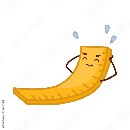 Wooden ruler exercising vector illustration. Cute school supply character isolated on white background. Stationery concept.
