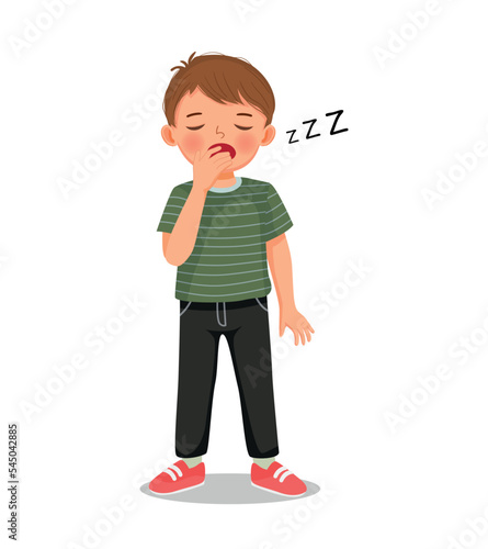 Cute little boy yawning feeling sleepy