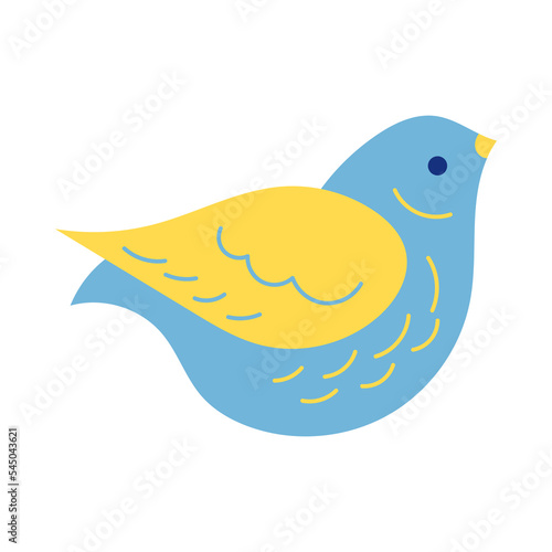 Bird in blue and yellow colors. Beautiful bird on white background cartoon illustration set. Nature, animal, greenery, flora, fauna concept photo