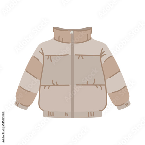 Grey kid jacket cartoon illustration. Winter or autumn outwear for boys and girls isolated on white background. Clothes, outdoor clothing, garment concept