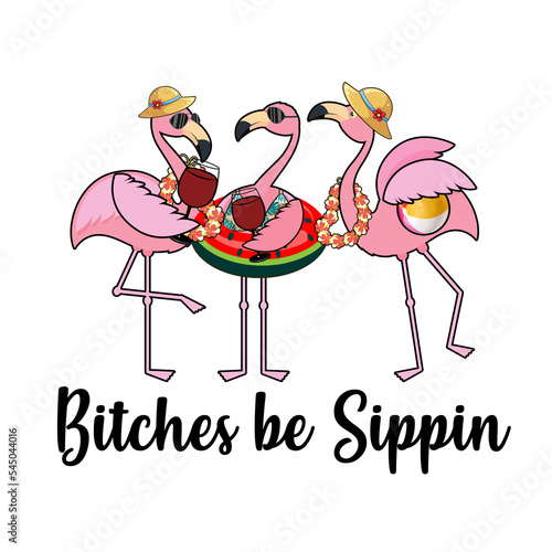 Flamingos Drink Wine 