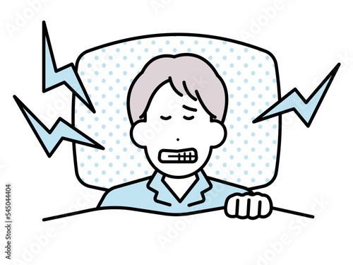 就寝中歯ぎしりをする男性のイラスト素材
