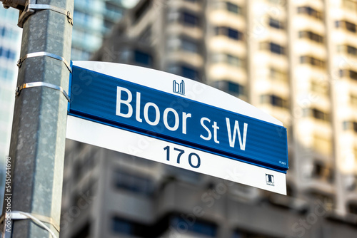 Photography Bloor Street West street signage in downtown Toronto, Ontario, Canada