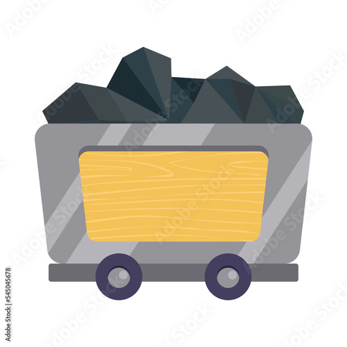 Minecart with coal vector illustration. Clipart with minecart on white background. Mining concept