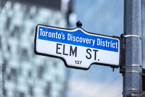 Canvas Print Elm Street signage in Toronto's Discovery District in downtown Toronto, Ontario, Canada