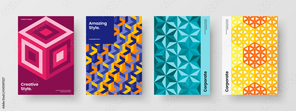 Vivid book cover design vector template set. Minimalistic mosaic tiles postcard illustration bundle. Vivid book cover design vector template set. Minimalistic mosaic tiles postcard illustration bundle.