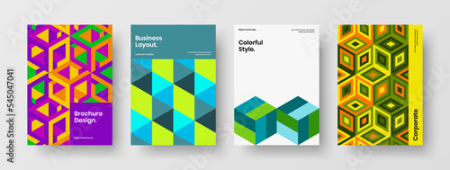 Trendy mosaic shapes book cover layout composition. Multicolored handbill vector design illustration bundle.