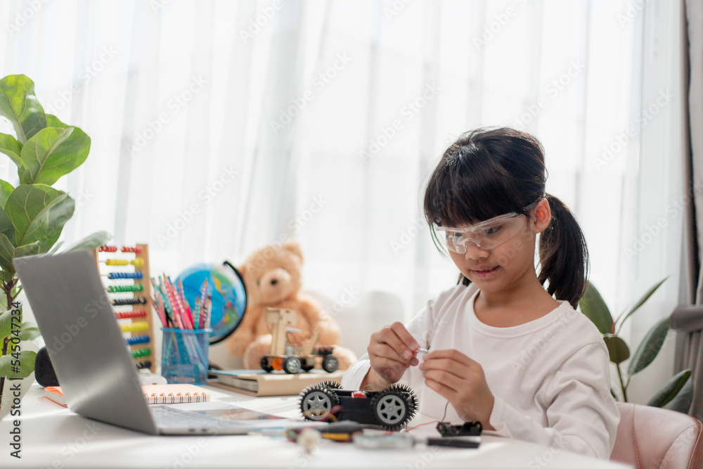 Asia students learn at home in coding robot cars and electronic board ...
