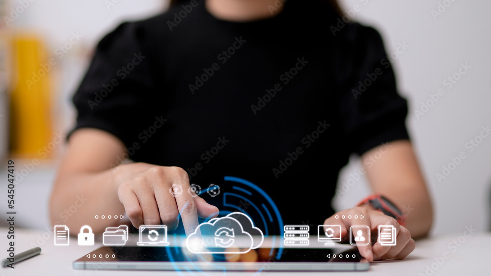 Obraz premium Cloud technology concept. Computing data storage. Software infrastructure.