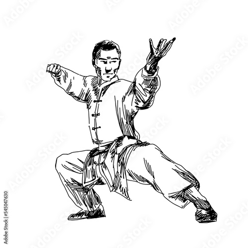 Clip art graphic resources. Figure sketch drawn man wushu kung fu, drawn vector illustration.