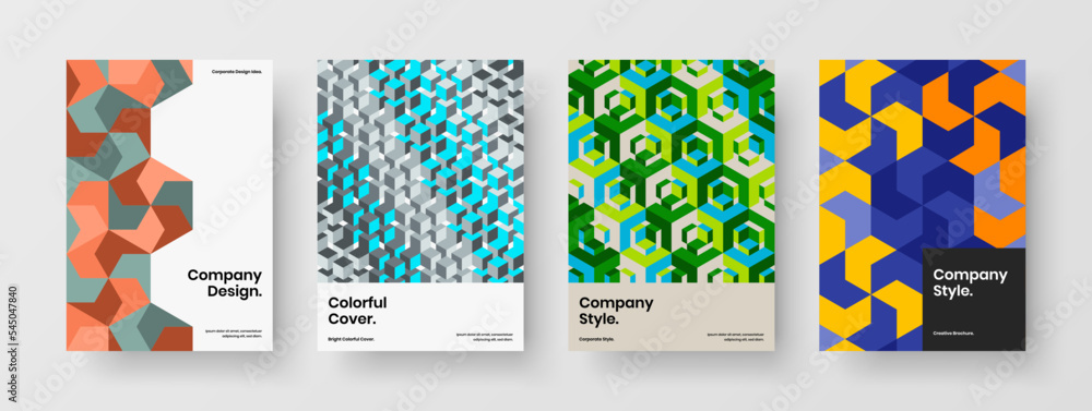 Colorful geometric pattern poster template collection. Unique presentation vector design concept set.