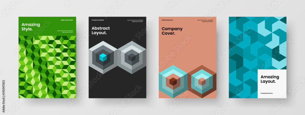 Isolated pamphlet design vector template bundle. Modern geometric shapes placard layout composition.