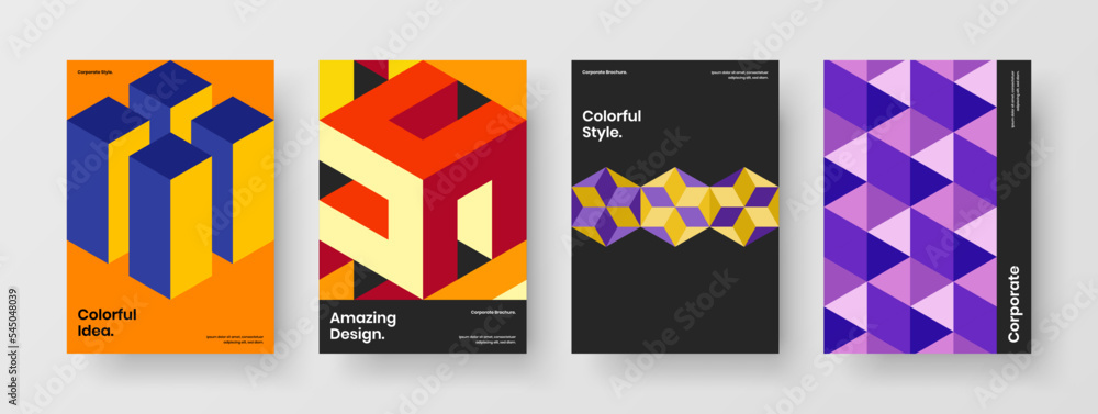 Fresh mosaic hexagons poster layout collection. Trendy postcard vector design concept composition.