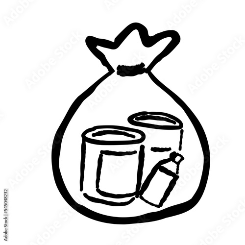 ビニール袋に入ったスプレー缶や塗料缶ゴミのイラスト