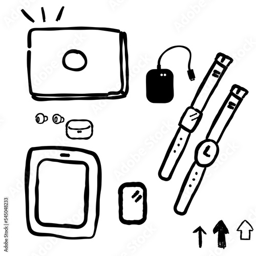 スマホやパソコンや腕時計などのガジェットセットのイラスト