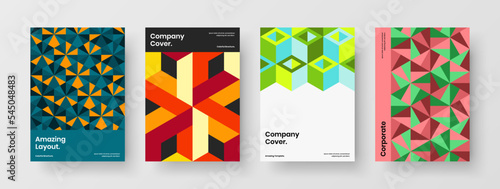 Original front page A4 design vector template set. Unique mosaic pattern leaflet layout bundle.