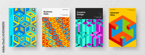 Original cover A4 vector design illustration composition. Bright geometric pattern front page template collection.