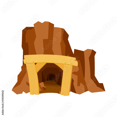 Entrance to cavern vector illustration. Clipart with cave or tunnel entrance on white background. Mining concept