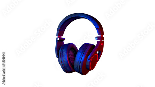 headphones with blue and red light on Isolated white background 3d rendering