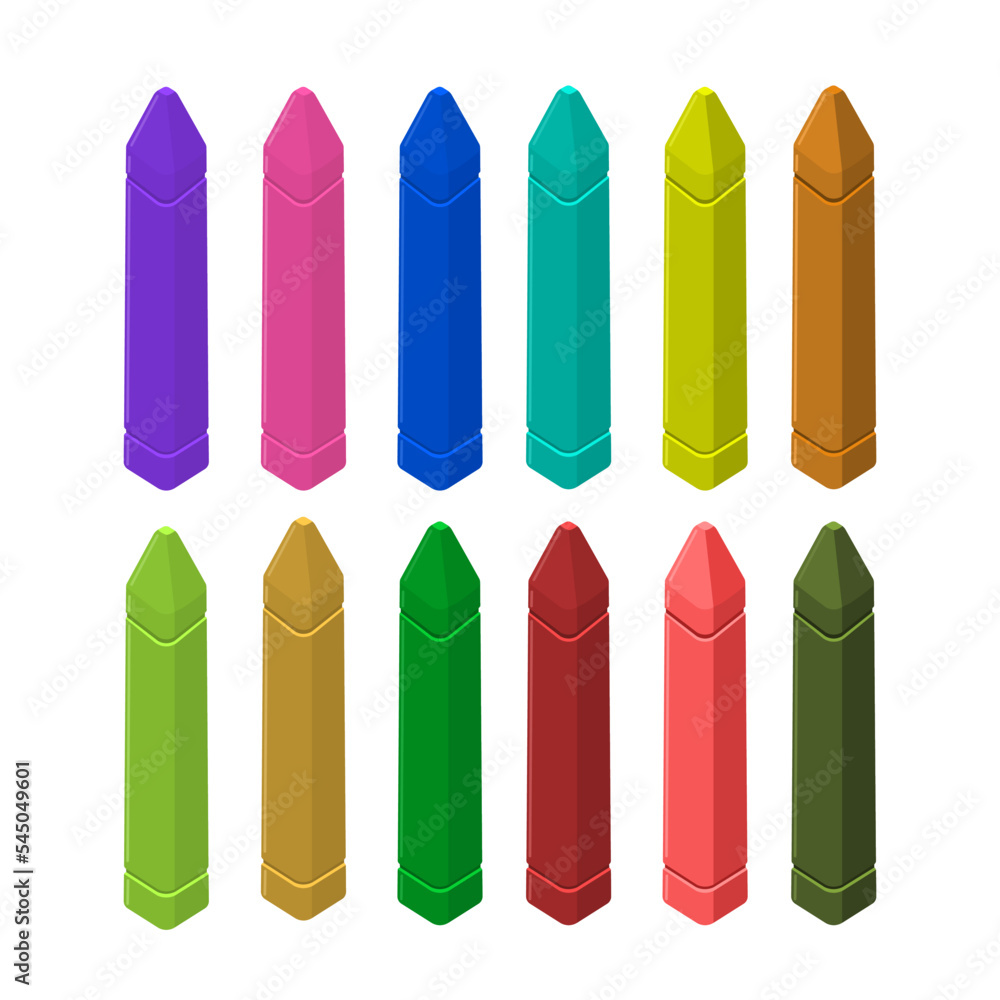Wax crayon pencils set. Vector illustrations of tools for drawing on paper  by preschool kids. Cartoon chalk sticks in different colors isolated on  white. Education, elementary school concept Stock Vector | Adobe