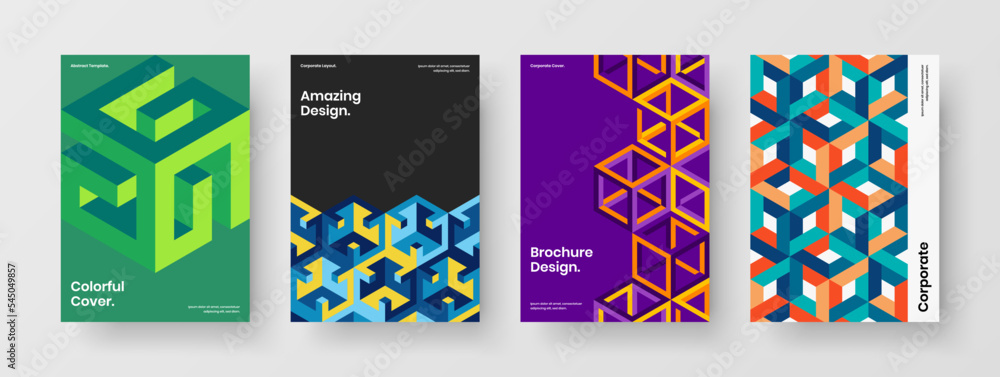 Abstract mosaic hexagons corporate cover illustration bundle. Creative annual report A4 design vector concept composition. Abstract mosaic hexagons corporate cover illustration bundle. Creative annual report A4 design vector concept composition.