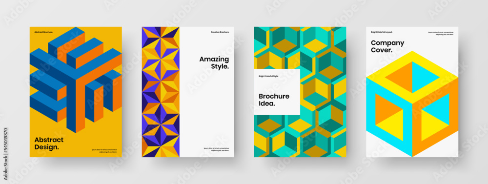 Colorful mosaic pattern corporate identity template composition. Clean company cover A4 vector design illustration set.