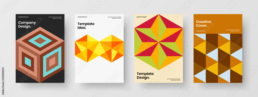 Creative poster A4 design vector concept bundle. Amazing geometric hexagons corporate brochure template collection.