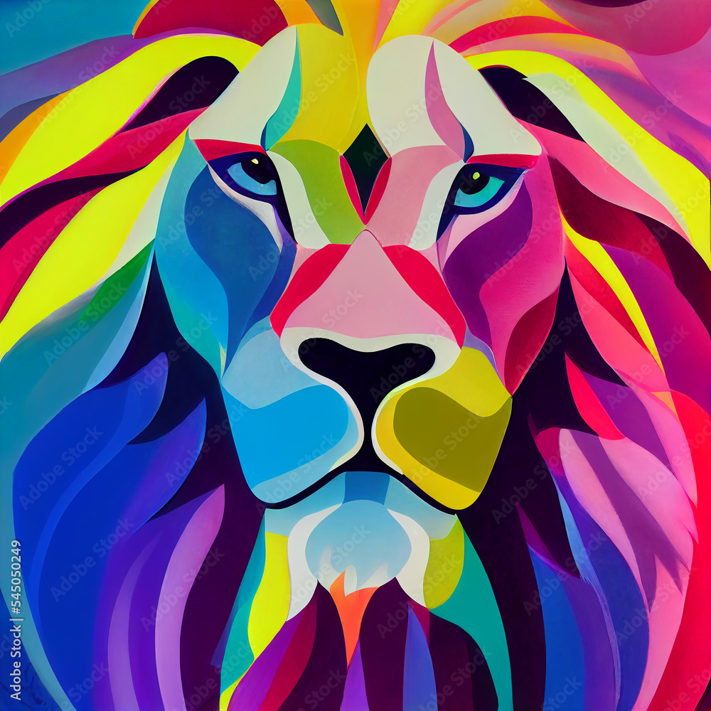 Abstract lion head with rainbow colors