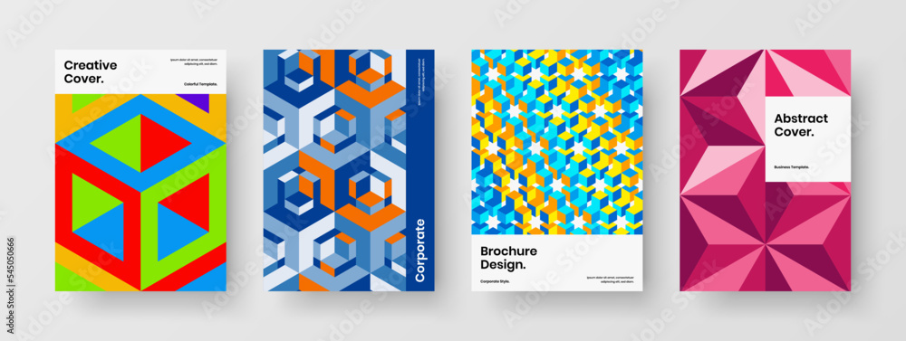 Isolated journal cover design vector illustration bundle. Clean mosaic shapes corporate brochure concept set. Isolated journal cover design vector illustration bundle. Clean mosaic shapes corporate brochure concept set.