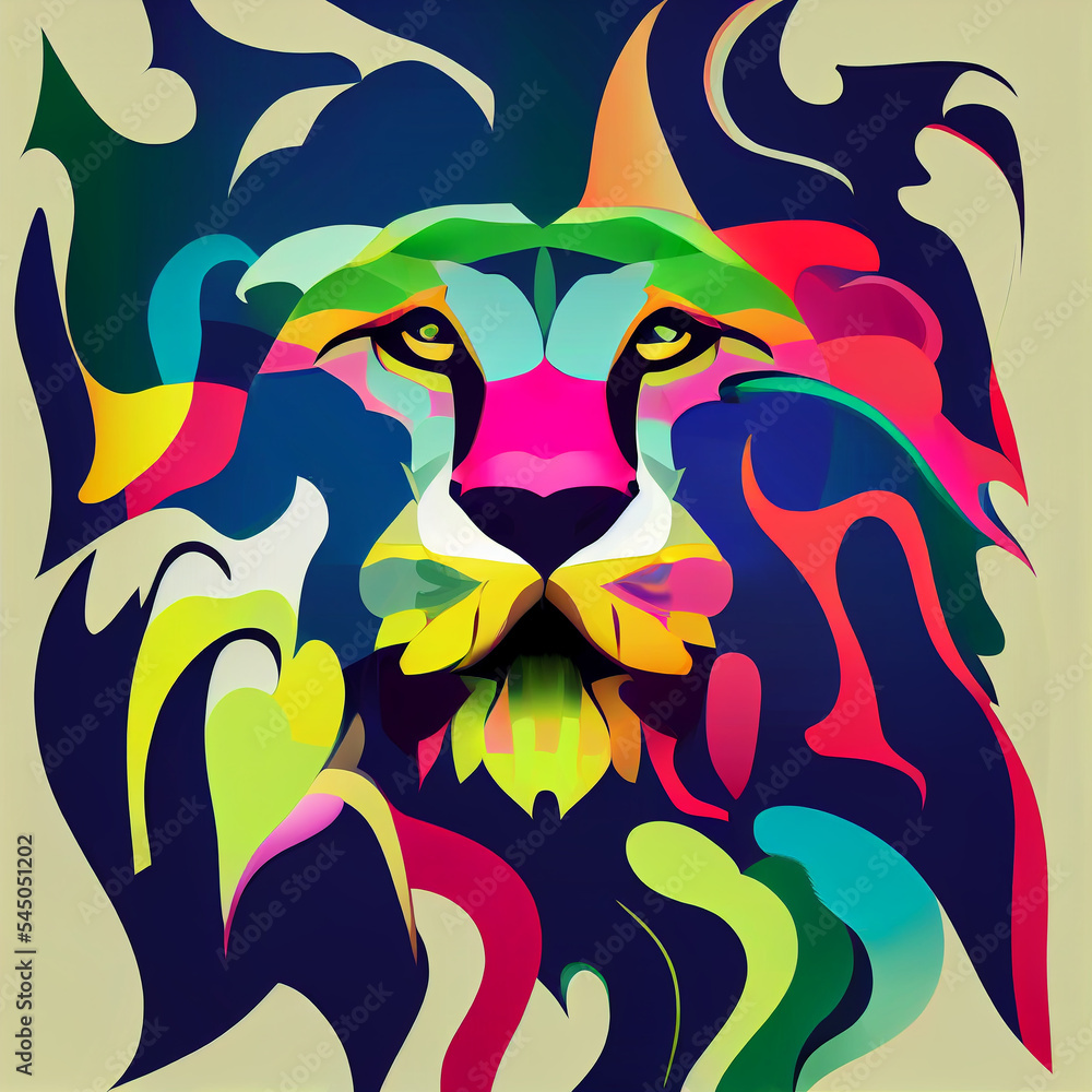 Roaring lion vector.multicolored roaring lion's head