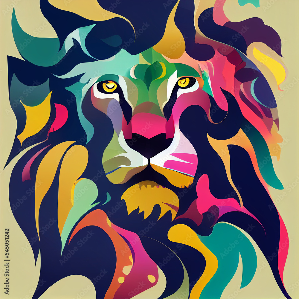 Fototapeta premium Roaring lion vector.multicolored roaring lion's head