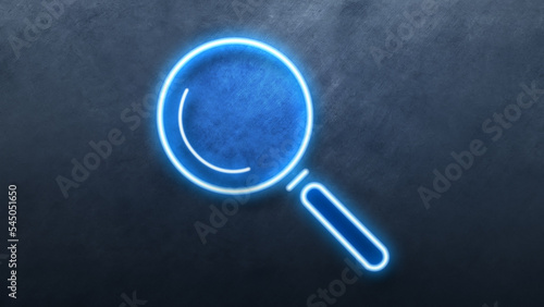 search Icon in convesation Neon animation. Light Glowing blue Bright Symbol with Dark Background