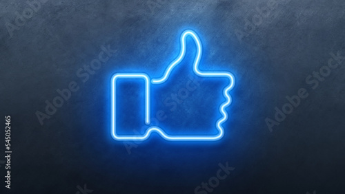 Like thumb up Icon in convesation Neon animation. Light Glowing blue Bright Symbol with Dark Background.