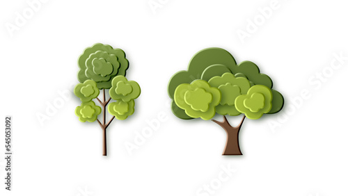 Tree paper cut nature forest with origami paper layer cut abstract white background. Ecology and environment concept design paper art style 3D rendering