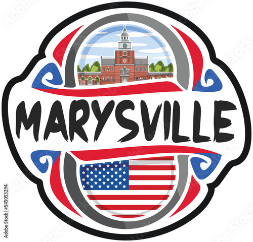 Marysville USA United States Flag Travel Souvenir Sticker Skyline Landmark Logo Badge Stamp Seal Emblem Coat of Arms Vector Illustration SVG EPS photo