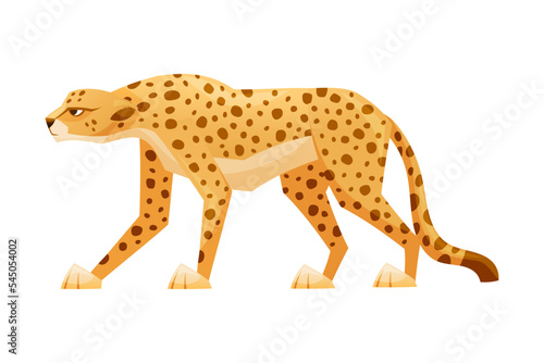 Standing Cheetah as African Large Cat with Long Tail and Black Spots on Coat Vector Illustration