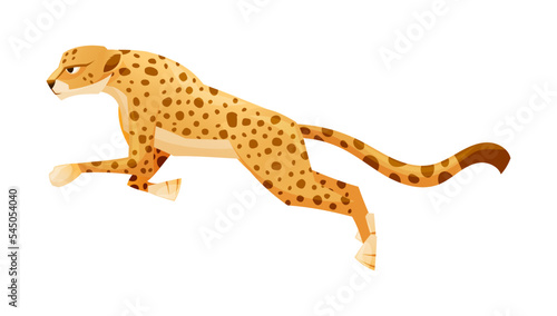 Jumping Cheetah as African Large Cat with Long Tail and Black Spots on Coat Vector Illustration
