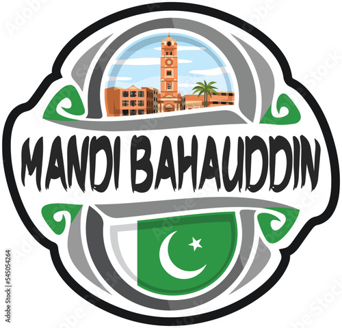 Mandi Bahauddin Pakistan Flag Travel Souvenir Sticker Skyline Landmark Logo Badge Stamp Seal Emblem Coat of Arms Vector Illustration SVG EPS photo