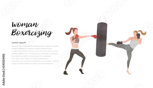 ベクターイラスト素材：ボクササイズをする女性たち