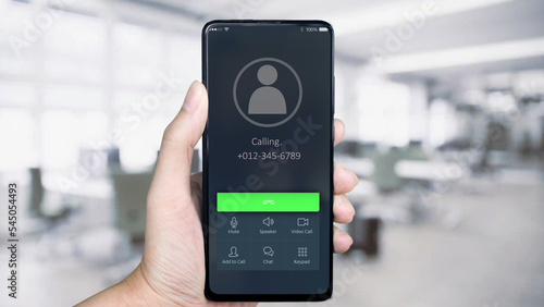 calling on the phone, a finger taps dismiss. business, people and future technology concept