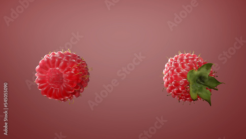 Raspberry isolated on red background. 3D rendering 