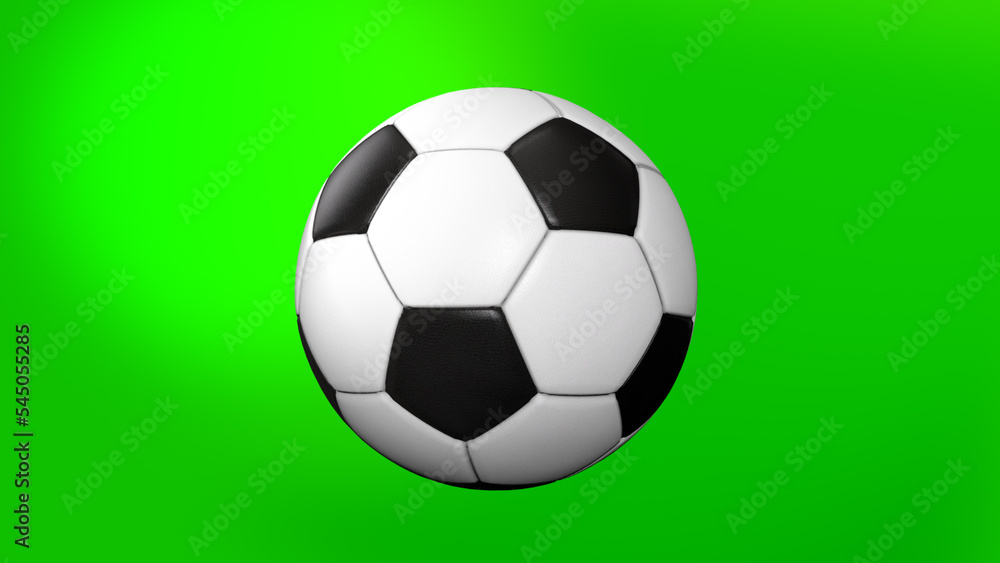 football Soccer Ball on Green Screen. Soccer Ball 3d Animation of